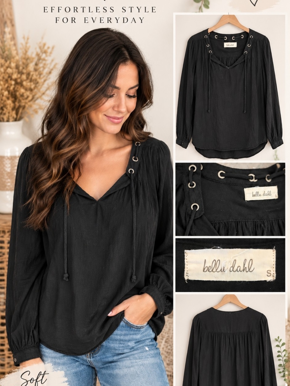 Bella Dahl Black Eyelet Tie-Front Blouse